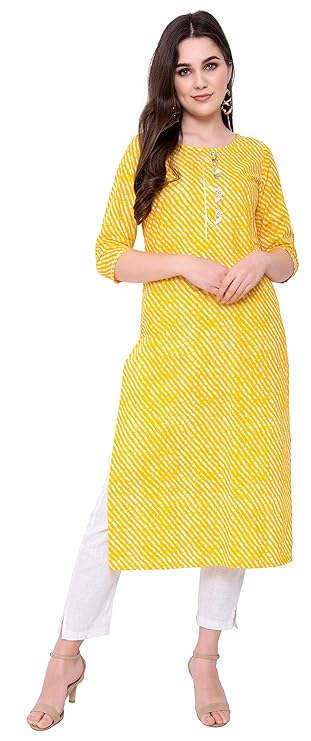 Women's Cotton Straight Kurti(Yellow)