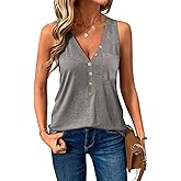 NUKELOLO Tank Top for Women V Neck Henley Loose Fit with Pocket Womens Tops Summer Sleeveless Casual Clothing