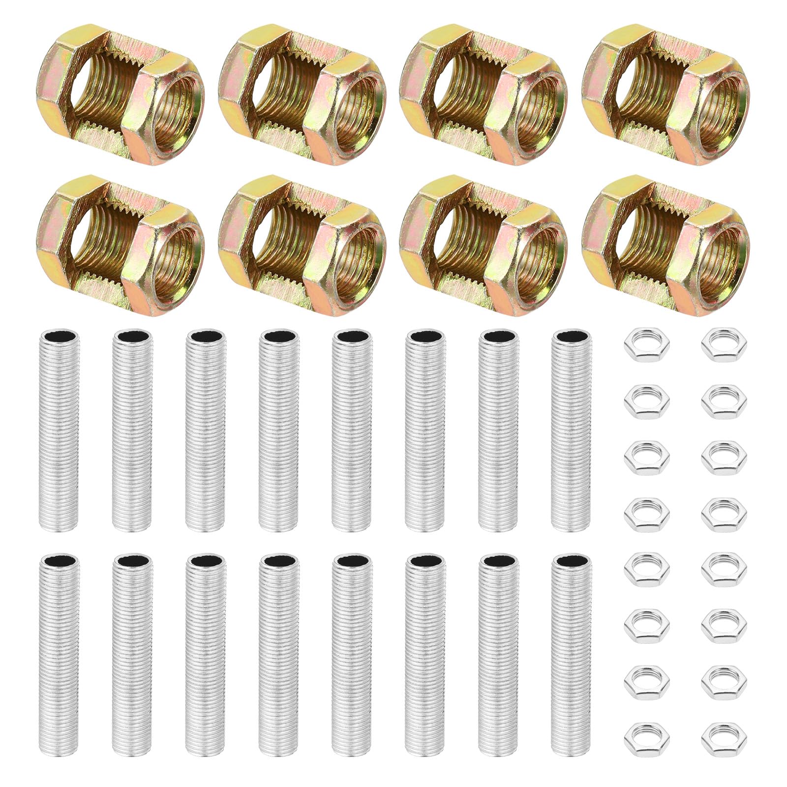 PATIKIL M10 Fine Thread Lamp Pipe Repair Parts Kits, 40 Pcs M10×20 Metal Hexagon Open Coupling Nut with Threaded Pipe and Hex Nut for Lighting Extension Rod