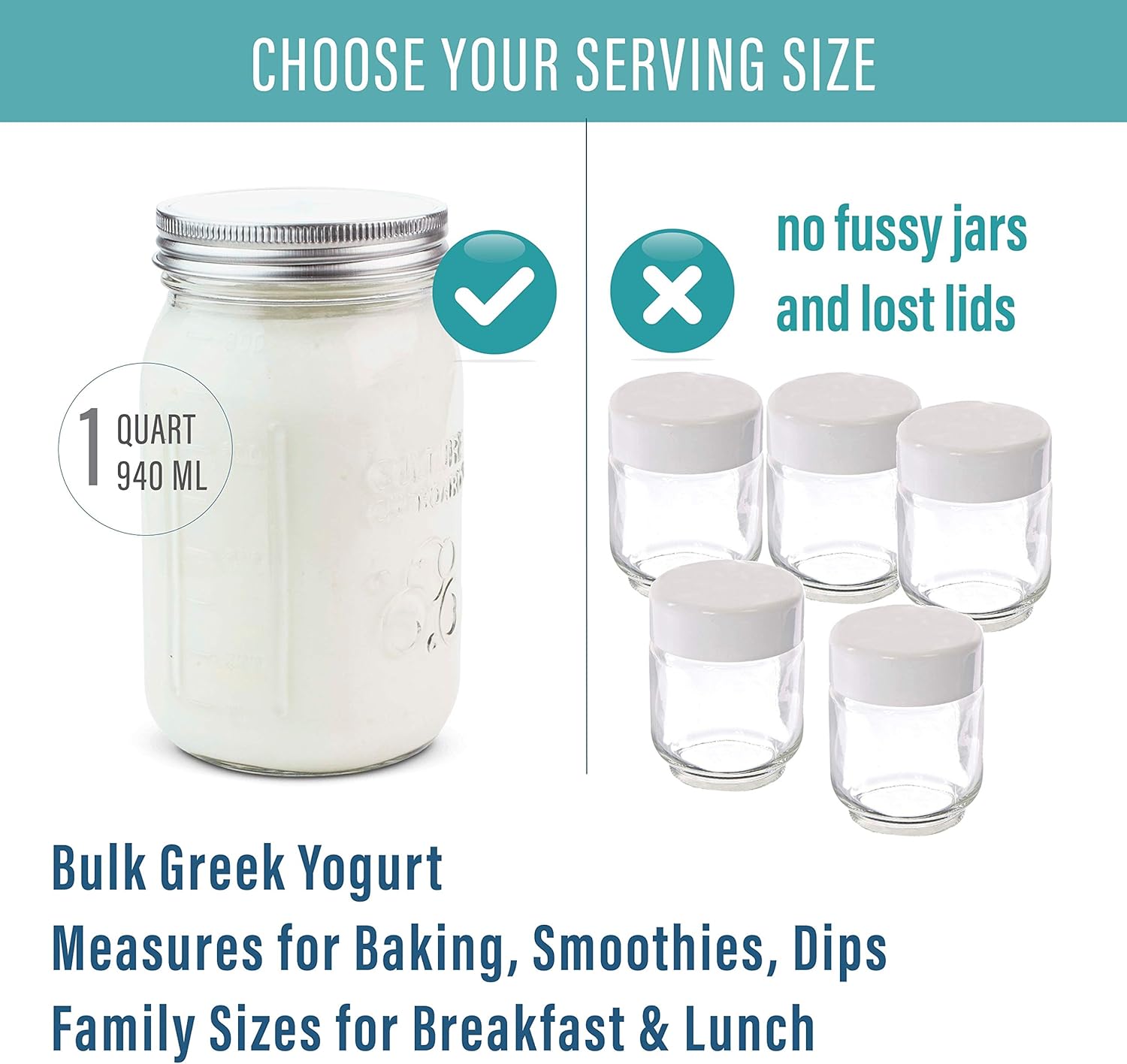 Stainless Steel Yogurt Maker with 1 Quart Glass Jar and Complete Recipe Book to Make 12+ Easy Homemade Dairy Free and Milk Yogurts: Kitchen & Dining