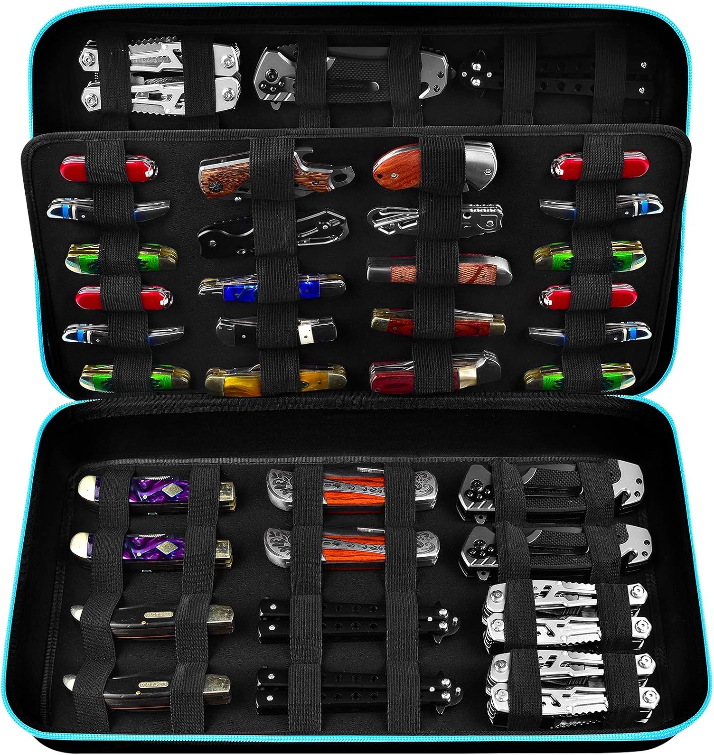 Knife Display Case for 64+ Pocket Knives. Folding Knife Holder, Butterfly Knives Storage Organizer, Knives Roll Collection Pouch Carrier Bag for Survival Tactical Outdoor EDC Mini Knife (Box Only): Kitchen & Dining