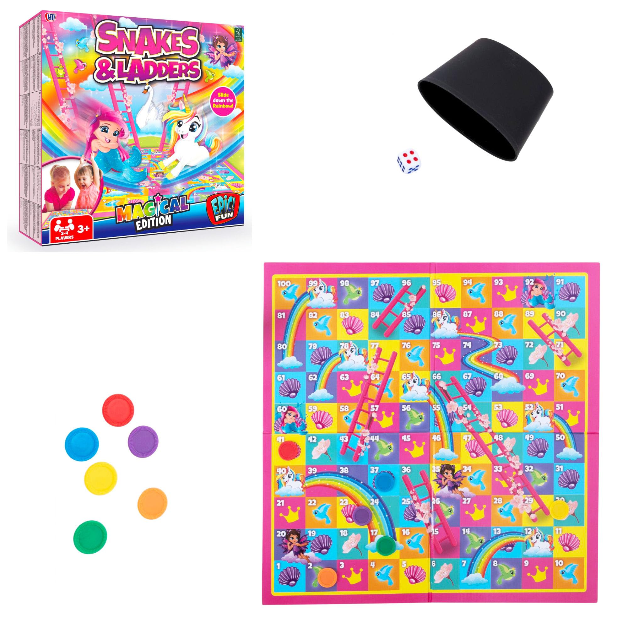 Magical Unicorn Snakes & Ladders Board Game for Kids Ages 3+ | Family Board Game with Fantasy Theme | Classic Snakes and Ladders with Magical Twist | Fun Unicorn Game for Girls & Boys