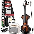 Pyle 4/4 Silent Electric Violin with Amplifier Kit, Solid Wood Fiddle with 10W Amp and Complete Accessories, Full Size Orchestral String Instrument For Beginner & Professional Use