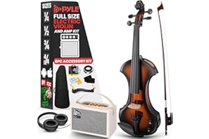 Pyle 4/4 Silent Electric Violin with Amplifier Kit, Solid Wood Fiddle with 10W Amp and Complete Accessories, Full Size Orchestral String Instrument For Beginner & Professional Use