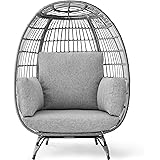 Best Choice Products Wicker Egg Chair, Oversized Indoor Outdoor Lounger for Patio, Backyard, Living Room w/ 4 Cushions, Steel