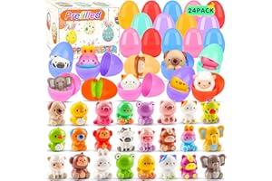 KissFuture 24 Pack Prefilled Easter Eggs with Animal Squishy Toys,Easter Eggs Filled for Egg Hunt,Easter Party Favors for Kids,Easter Classroom Prizes, Easter Basket Stuffers