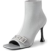 NEWBELLA Women's Open Toe Ankle Boots - Thin Heel Slip-On Dress Booties, Comfortable Fall/Winter Casual Boots with Stretch Panel for Easy Wear