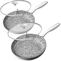MICHELANGELO Frying Pan Set with Lid, 8" & 10" Granite Frying Pan Set with 100% APEO & PFOA-Free Stone Non Stick Coating…