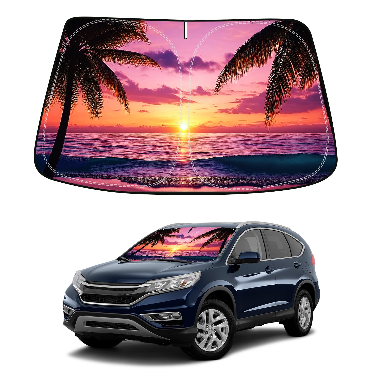 Photo 1 of Sunset Beach Car Windshield Sun Shade Compatible with Honda CRV CR-V 2012-2016, Foldable Reflective Window Sunshade for UV Protection & Heat Reduction