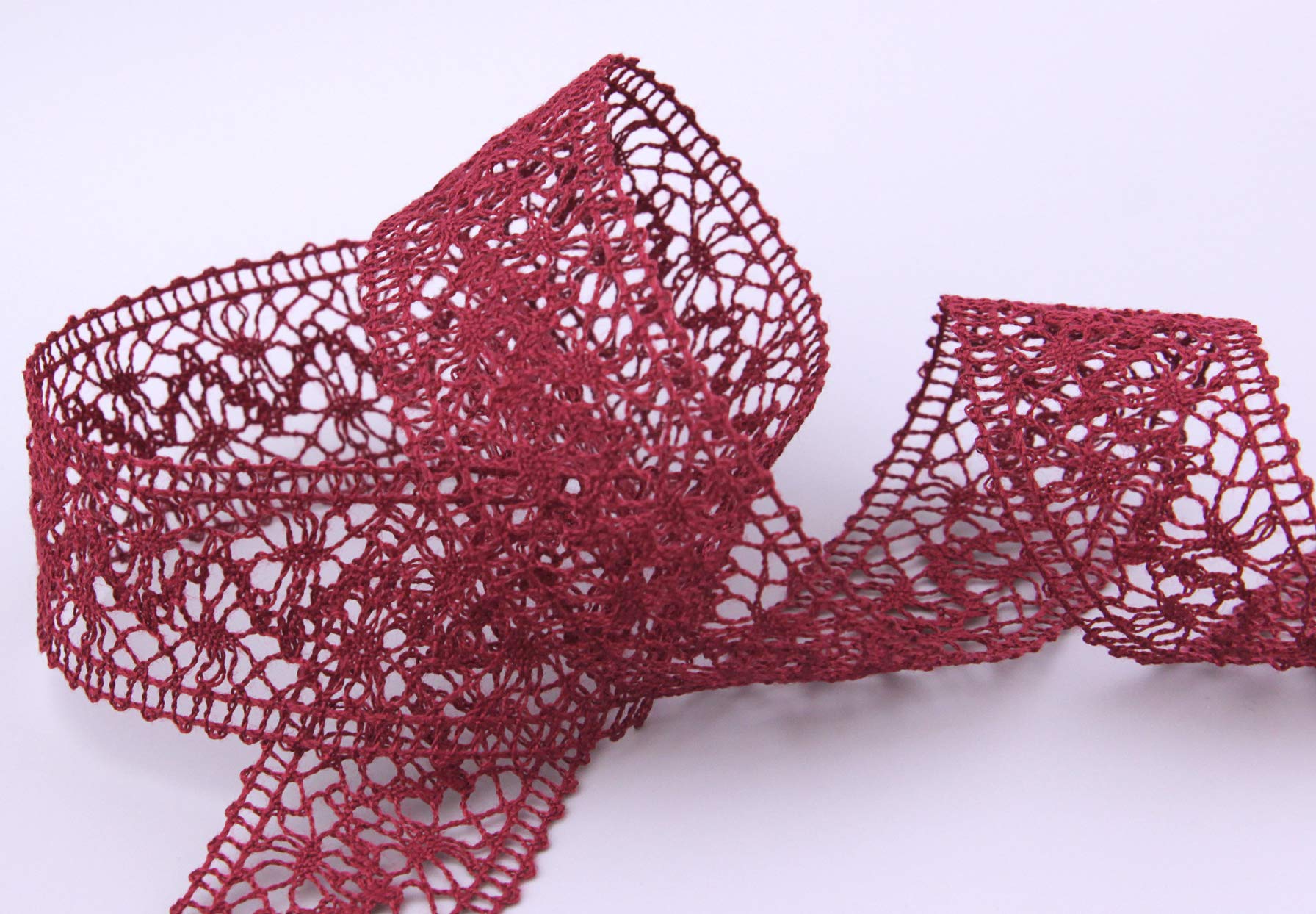 finemark 15 m x 38 mm Lace Ribbon Emma Bordeaux Sold by the Metre Lace Crochet Ribbon Cotton Blend Natural Look Decorative Ribbon Crochet Lace Trim