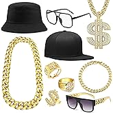 RIOSO 80s 90s Accessories Outfit for Men Hip Hop Rapper Costume Kit Chain Money Sign Necklace Hip Hop Rapper Costume Jewelry