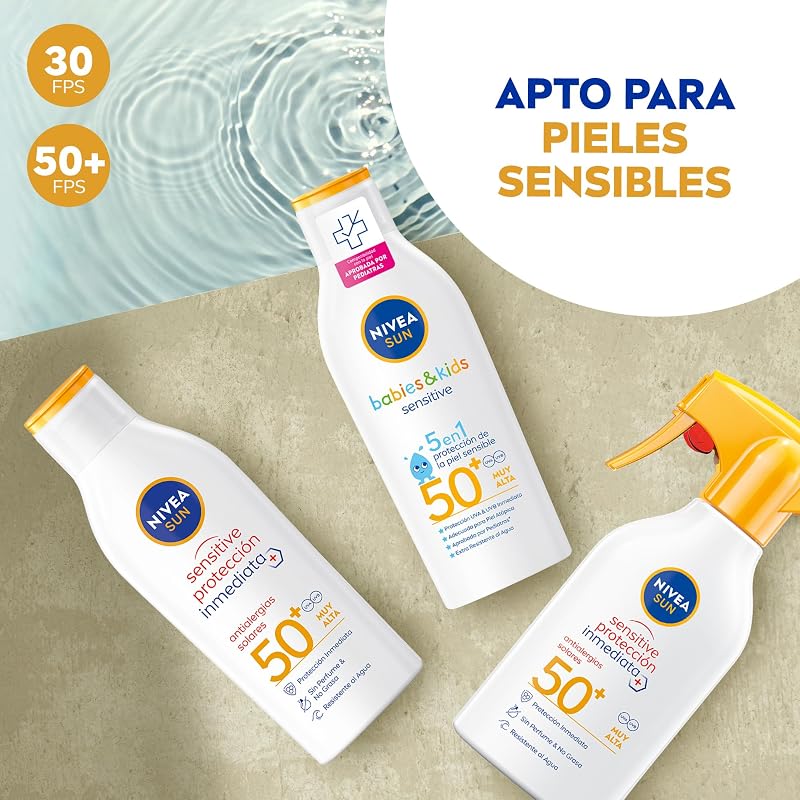 NIVEA SUN Proteção Imediata Sensível Anti-Alergia Leite Solar FPS 50+ (1 x 200 ml), protetor solar não gorduroso para pele sensível, 50 protetor solar resistente à água