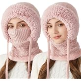 Women's Outdoors Windproof Scarf Hat, 3 in 1 Winter Balaclava for Women, Warm Knitted Face Mask Hat Cap Scarf