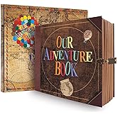 Our Adventure Book 146 Pages 8.9 * 7.7 Inch Scrapbook Photo Album,Retro Style Embossed Letter Cover Travel Diary Journal Scrap Book For Couples,Memory Book For Anniversary Wedding