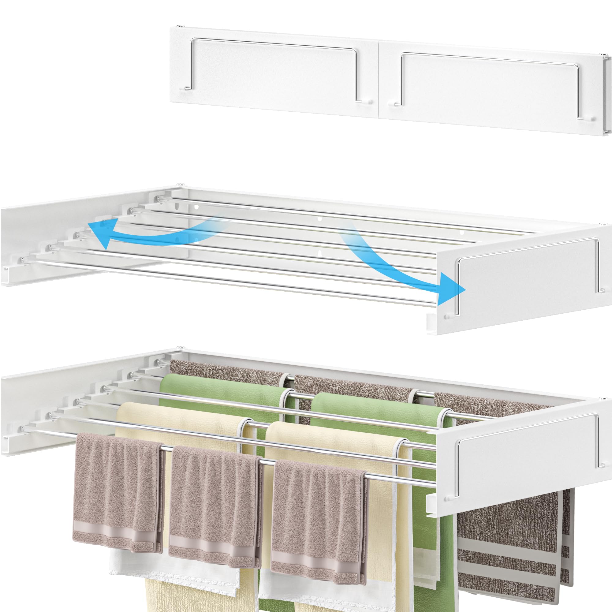 homeart Wall Mounted Drying Rack - Retractable, Space Saving, Durable Clothes Dryer - 40 Kg Capacity, Easy to Install, Collapsible Drying Rack for Indoor & Outdoor Use - White, 95 cm