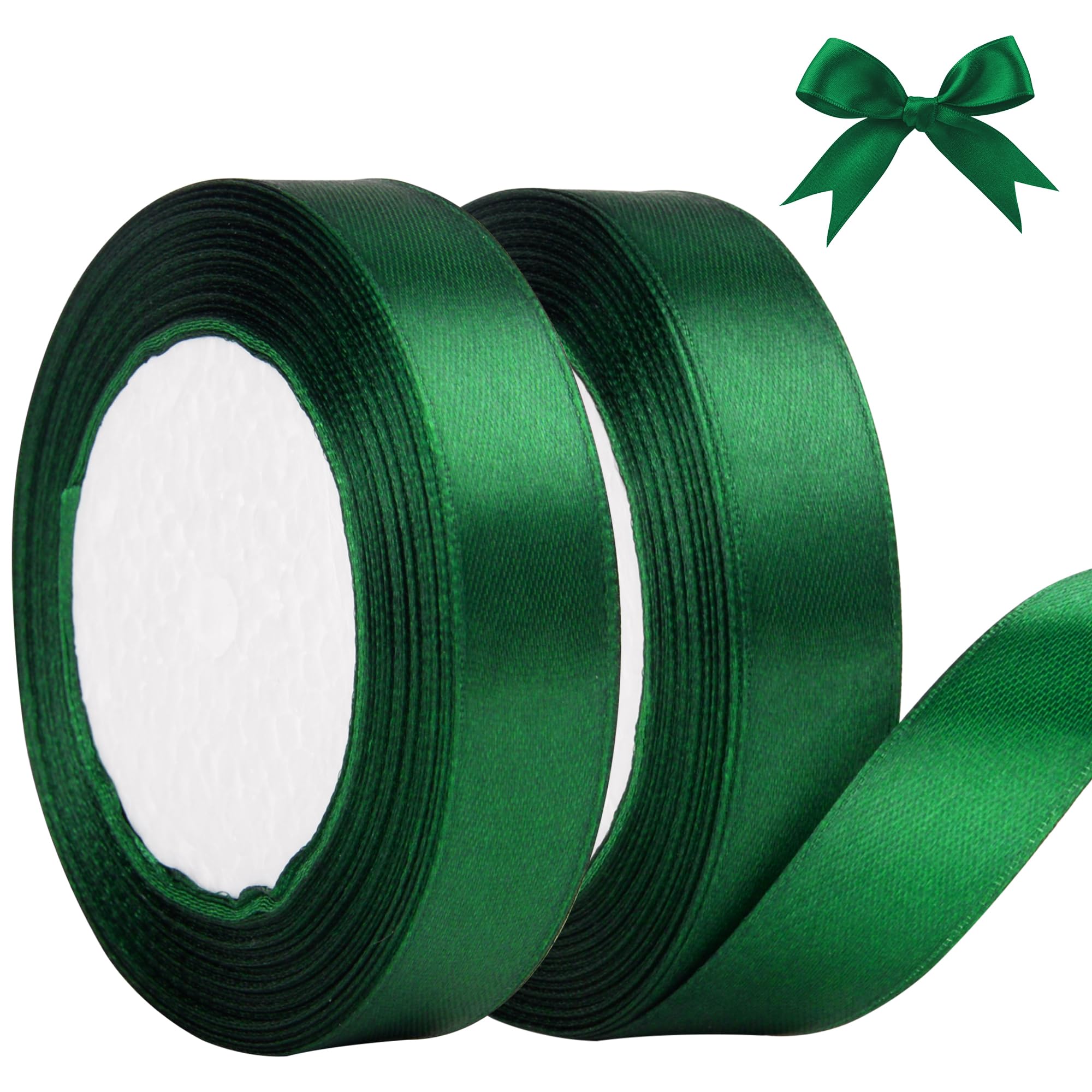 KEYIDO Green Ribbon 20mm Wide, 50 Yards Christmas Green Satin Ribbon for Gift Wrapping, Hair Bow, Florist, Crafts, Car, Wedding, Christmas Party Decoration (25 Yards/Roll)