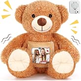 Liliful 12 Inch Bear Stuffed Animal with Voice Recorder Frame, Light Brown | Recordable Plush for Baby Shower Wedding Birthday, Remembrance Bear with Photo Insert, Personalized Stuffed Animal Gift