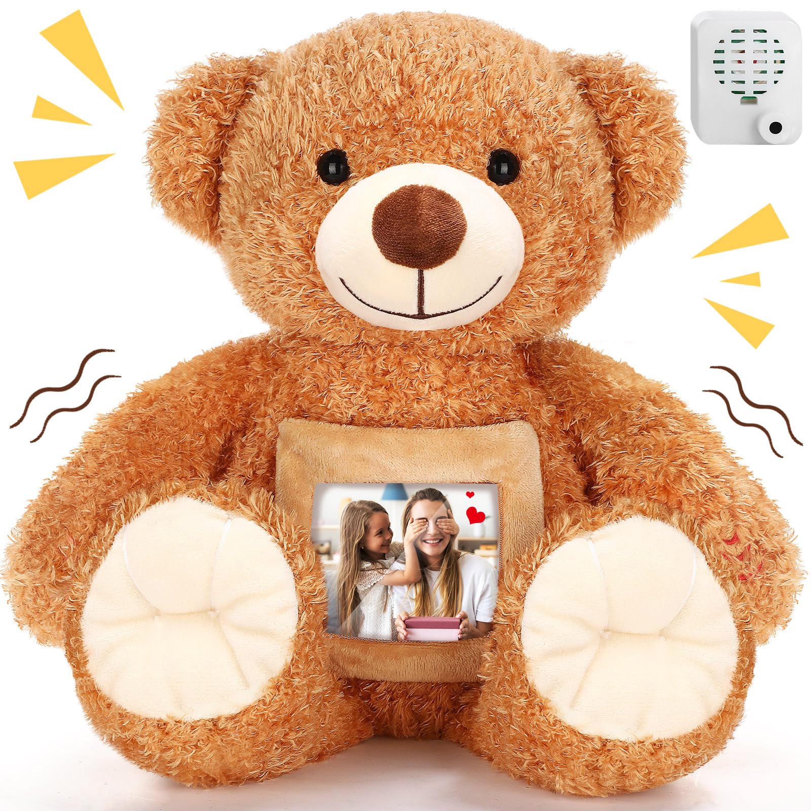 Photo 1 of Liliful Bear Stuffed Animal Recorder Bear with Voice Halloween Recorder 12 Inch Remembrance Animal Plush Toy with Photo Frame Brown Toy for Christmas Baby Shower Wedding Gifts(Light Brown)