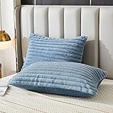 Uhamho Bed Pillowcase Standard Set of 2 Striped Faux Rabbit Fur and Velvet Back Rectangle Lumbar Pillow Covers Shams Modern Home Decorative (Dusty Blue, 20 x 26 Inch)