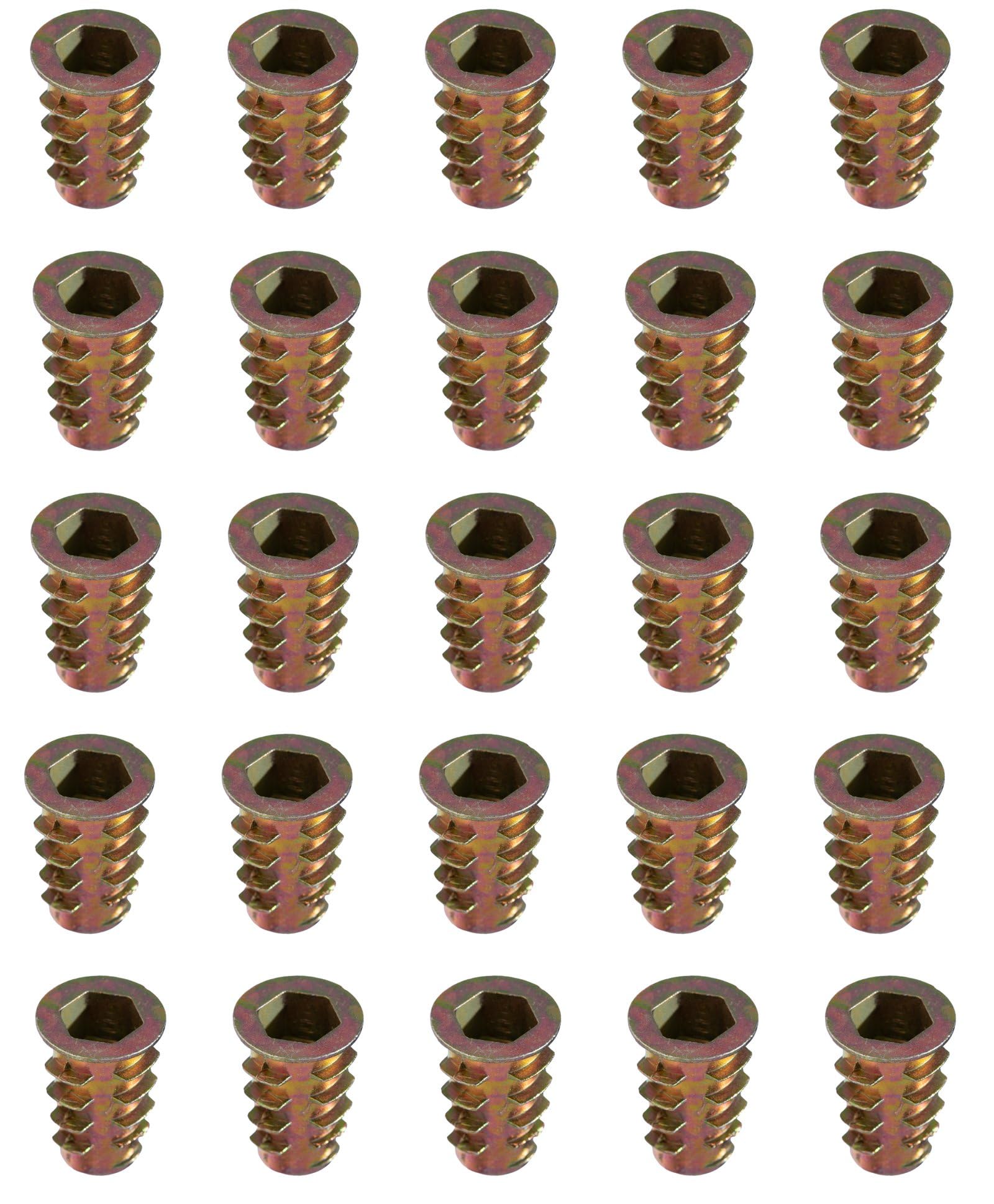 YoiYee M8 x 20mm Wood Insert Hex Socket Nuts - Threaded Flanged Hex Socket Nut Insert for Wood Furniture, DIY Projects - 25 Pack