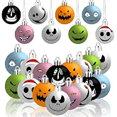 16PCS Halloween Christmas Ornaments Balls for Tree, 2.36 in Night Before Xmas Tree Decorations, Jack and Sally Gothic Spooky Theme Plastic Balls for Home Indoor Haunted House Party Supplies Decor