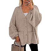 PRETTYGARDEN Fall Chunky Cardigan Sweaters for Women 2026 Button Long Lantern Sleeve Knit Oversized Coats with Pockets
