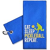 ERHACHAIJIA Eat Sleep Pickleball Repeat Embroidered Pickleball Sports Towel with Clip. Funny Pickleball Gifts for Men Dad Uncle Grandpa Pickleball Lover, Birthday Retirement