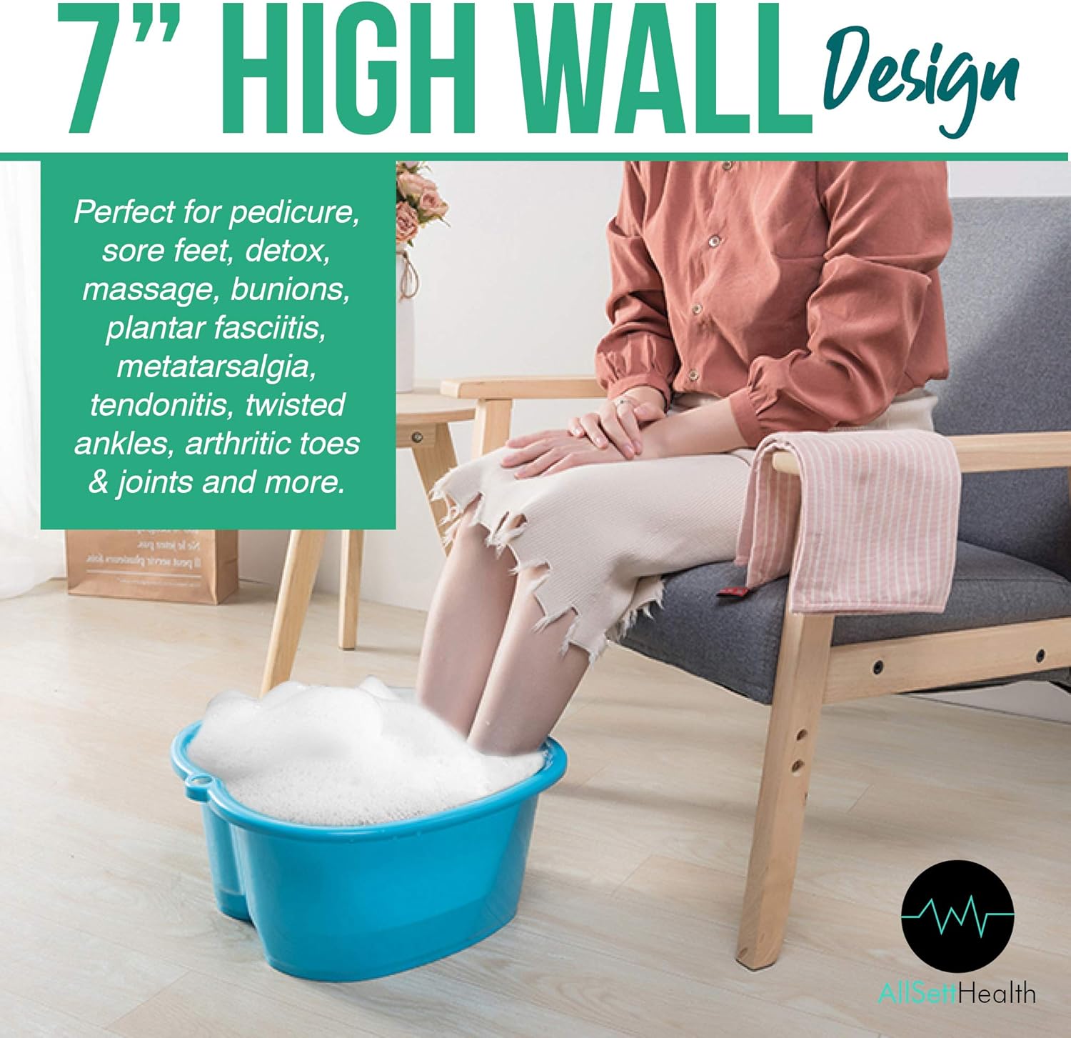 Foot Soaking Bath Basin – Large Size for Soaking Feet | Pedicure and Massager Tub for at Home Spa Treatment | Callus, Fungus, Dead Skin Remover, Blue: Health & Personal Care