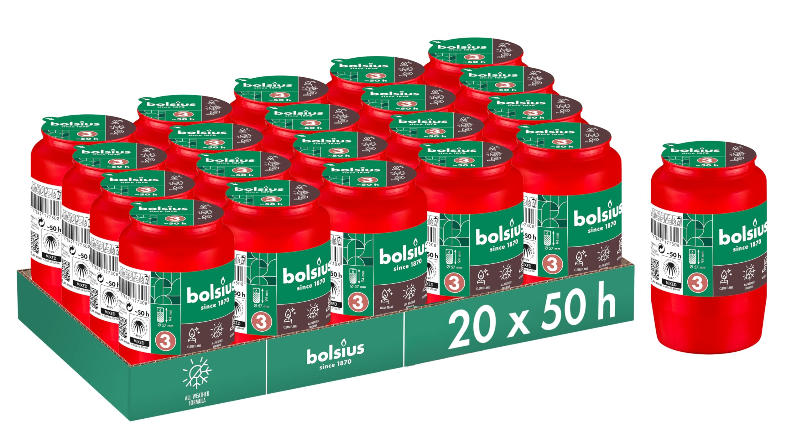 Bolsius Grave Light - Red - 20-Pack - Long Burning Time 2 Days - Funeral Candle & Memorial Candles - Clean Burning - Without Palm Oil