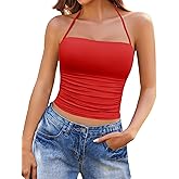 Avidlove Halter Tops for Women Going Out Double Lined Sexy Crop Tank Top Ruched Slim Fit Cami Y2K Outfits Red M