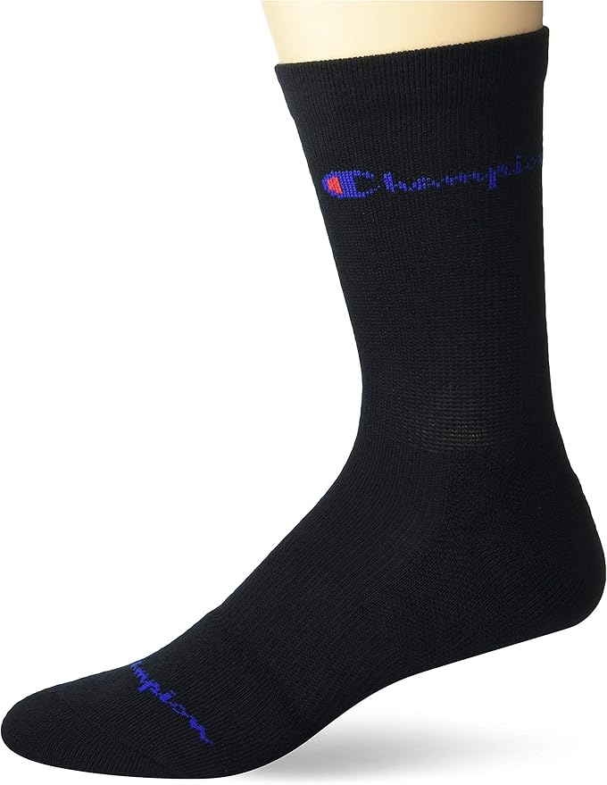 Champion Men's Mid Crew Compression Sport Socks 3 Pack, black, one size Clothing