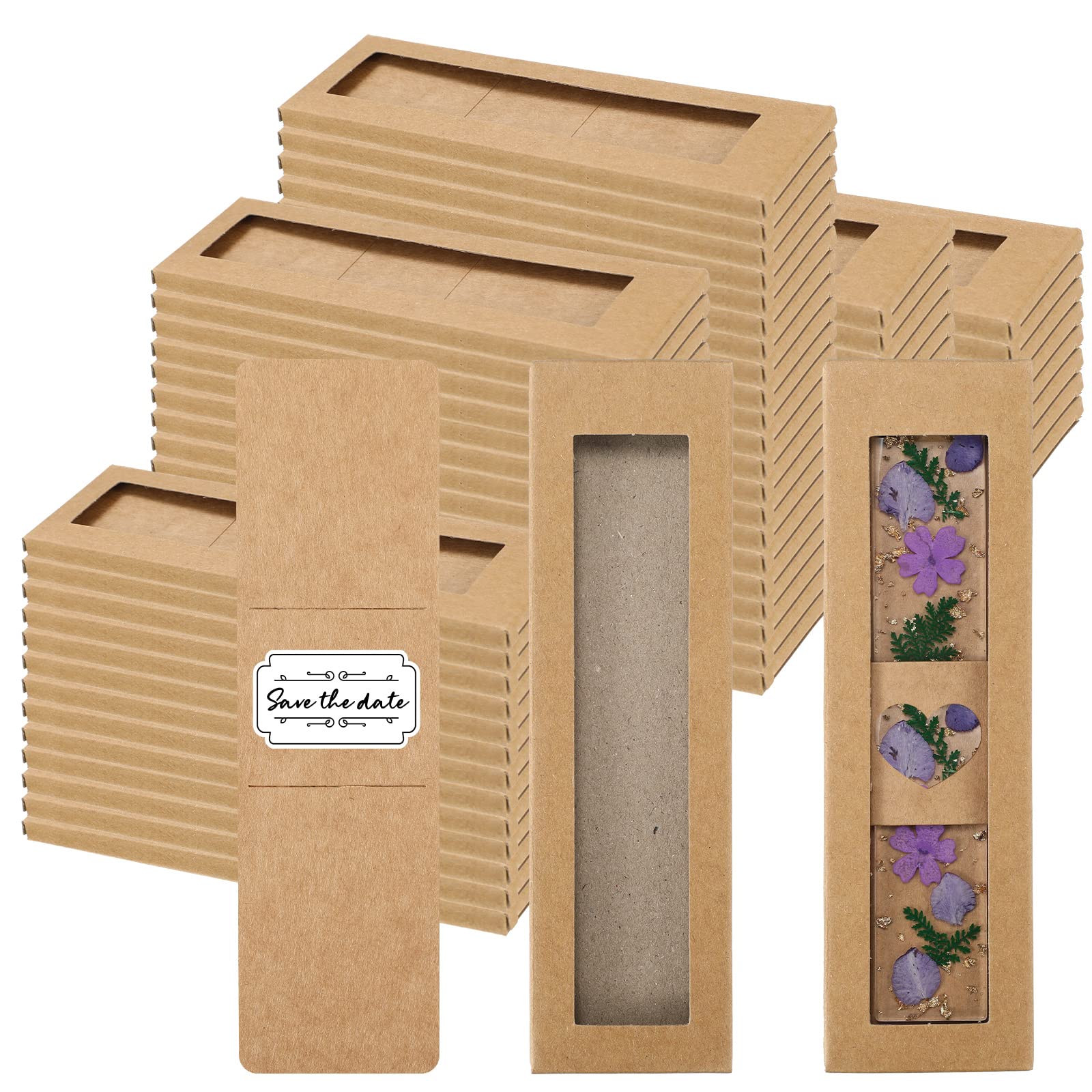 50 Set Kraft Bookmark Sleeves & Cases - Resin Bookmark Holders, Brown, 5.9 x 1.8''