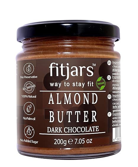 FITJARS All Natural Almond Butter with Dark Chocolate, 200 GM (Almond Butter 80%, Dark Chocolate 20% Stone Ground Vegan Diet Butter).