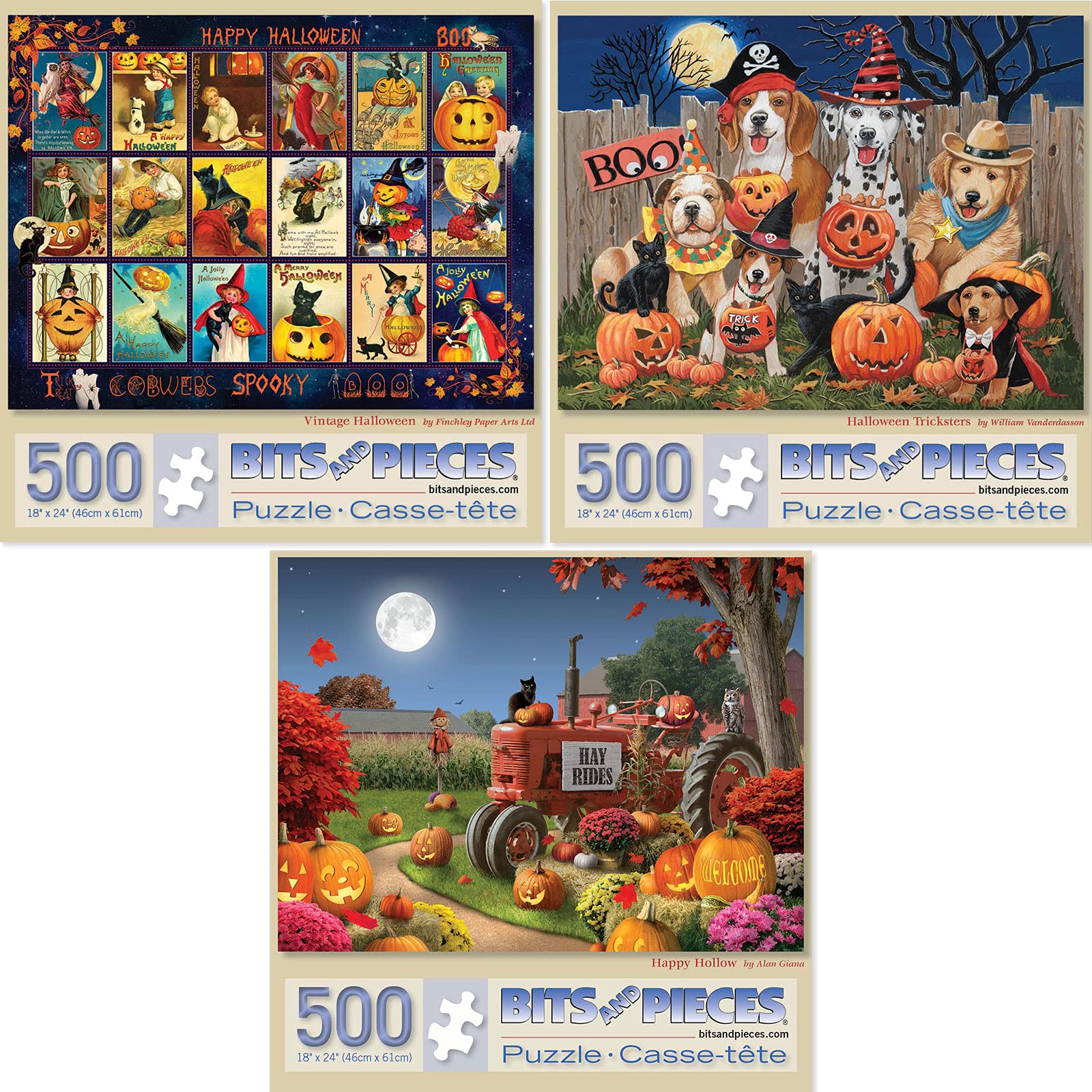 Photo 1 of Bits and Pieces - Value Set of (3) 500 Piece Jigsaw Puzzles for Adults - Each Puzzle Measures 18" x 24" - 500 pc Large Piece Halloween Jigsaws by Artist Various Artists