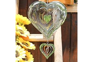 Phuryllic Wind Spinners Outdoor, Garden Decor, Bird Deterrents for Outside, 3D Metal Yard Decorations for Patio & Porch, Unique Gardening Gifts for Women & Moms - 2pcs Silver Heart