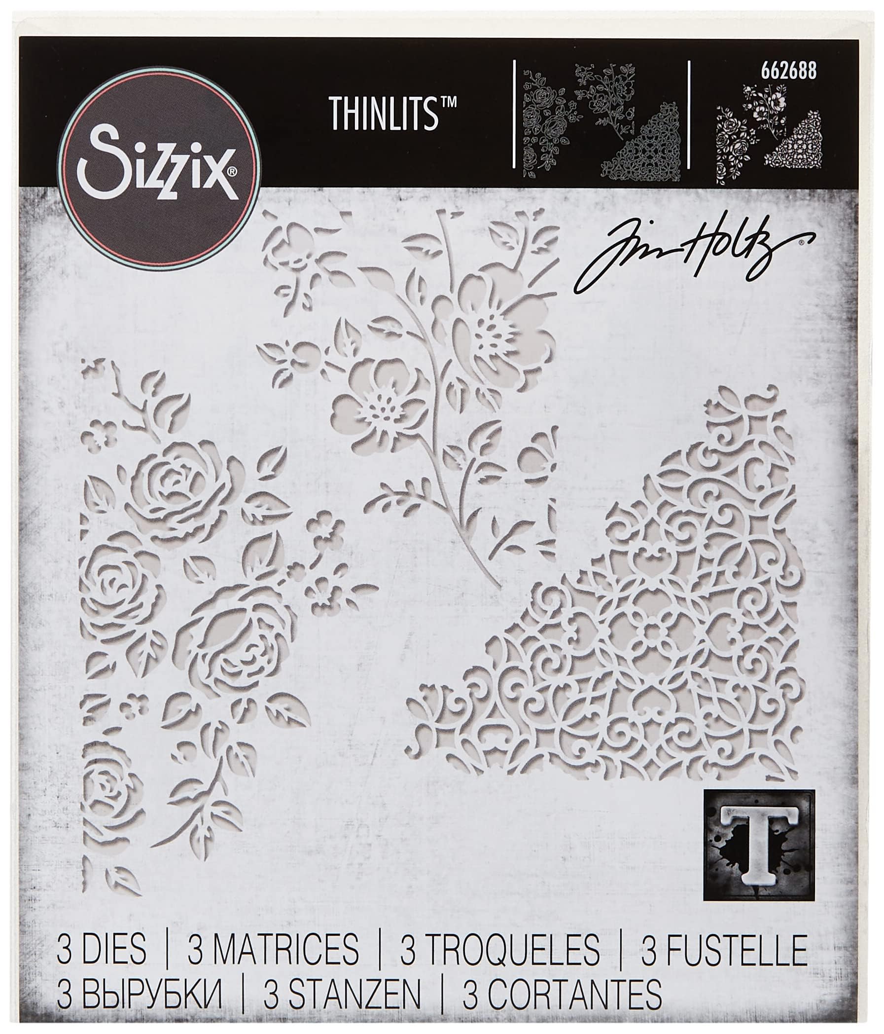 Sizzix 662688 Thinlits Die Set 3PK-Mixed Media #5 by Tim Holtz, Metal, Multicolour, 9.53cm x 9.53 cm - 7.3 cm x 8.89 cm