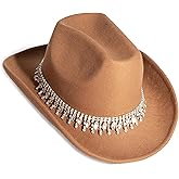 MTKCM White Cowgirl Cowboy Hat Wide Brim Bling Rhinestone Party Cap