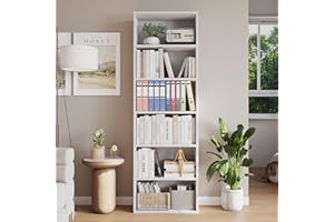 Garvee 6-Tier Tall Bookcase 63.6'' High, Rustic Industrial Bookshelf with Adjustable Shelves, Sturdy Wood Grain Storage Shelf
