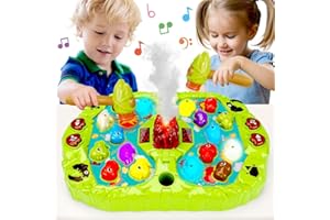 QIRPTEY Whack a Mole Game, Pounding Dinosaur Toys for 3 4 5+ Year Old Boys Girls Birthday Gifts Educational Interactive Toddler Toys Age 4-6 Dinosaur Toys for Kids 3-5 5-7 with 2 Hammers, Spray & Lights