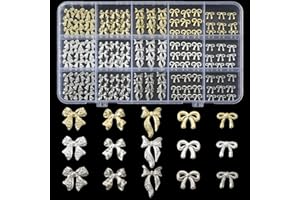 OPMADM 135 Pcs Bow Nail Charms 5 Styles Metal Bow Charms for Nails Gold Silver and White Gold