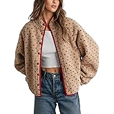 Meyhad Women's Fleece Jacket Button Down Lapel Collar Sherpa Jackets Long Sleeve Contrast Quilted Outerwear