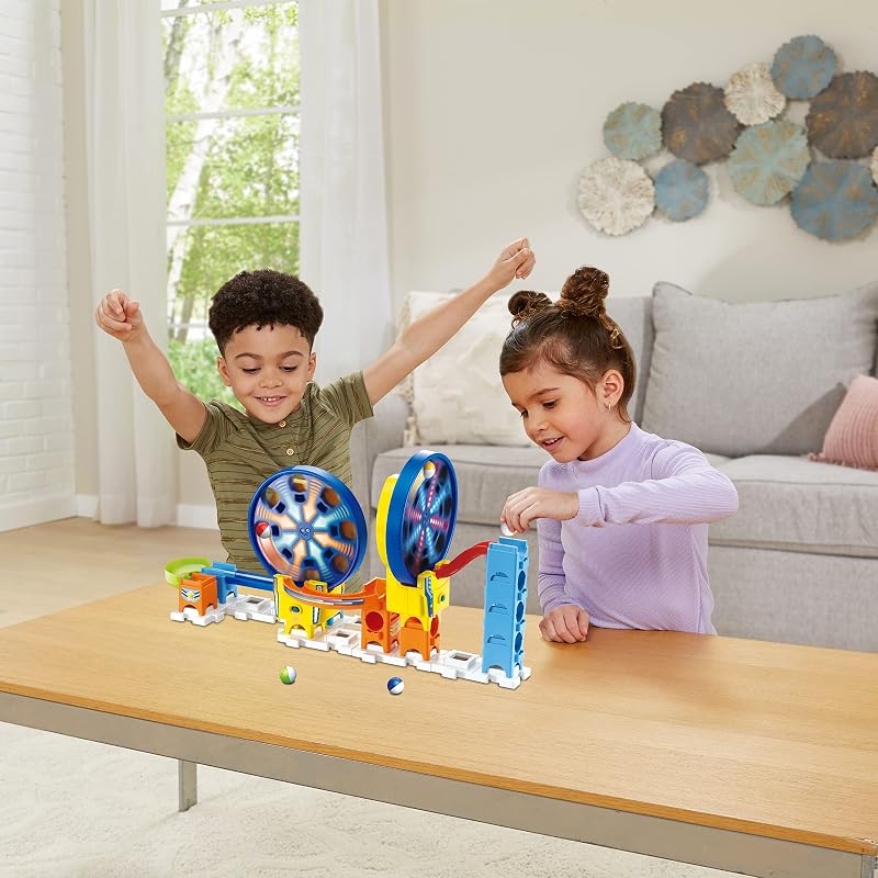 Vtech - marble rush fun fair set eletrônico m200e, circuito interativo de mármore e brinquedo de construção para crianças +4 anos, duas rodas gigantes eletrônicas e mais acessórios, versão esp
