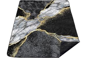 Nttopship Marble Printing Picnic Blankets Picnic MatWaterproof Foldable 78x78 Inches,Grey White Gilded Gold Picnic Outdoor Mat fit Teens Adults for Camping,Sand,Park,Travel,Grass,Playground...