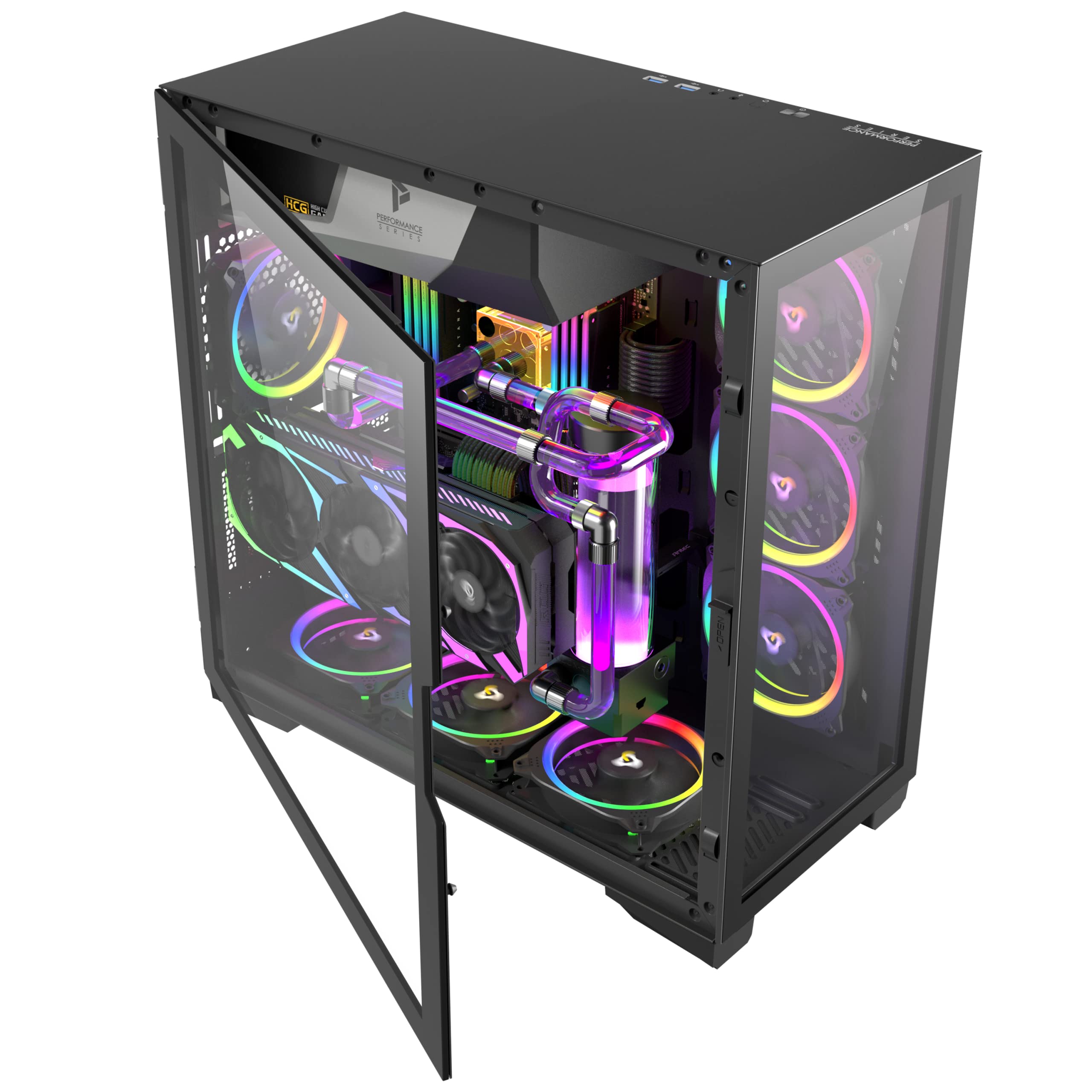 Antec Performance Series P120 Crystal E-ATX Mid-Tower Case, Tempered Glass Front & Side Panels White Led USB3.0 X 2, Aluminum Vga Holder Included - PC