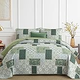 Xruibed Patchwork Quilt Set Queen Size 3 Pieces Green Floral Plaid Bedspread Set Reversible Quilt Bedding Set Microfiber Bedding Bedspread Coverlet Set for All Season(Queen 96"x90")
