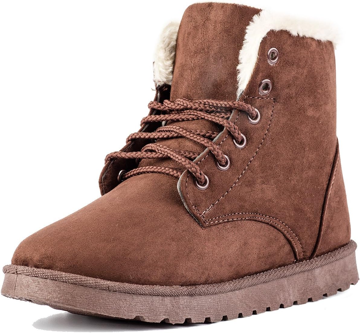 Keluomanduo Women's Winter Snow Boots Fur Liners Lace Up Short Basic Ankle Booties