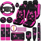 BBTO 43 Pcs Car Seat Cover Set for Women SUV,Butterfly,Rose, Black | Full Interior Protection Kit, with Breathable Fabric, Easy to Install, Fits Cars Trucks Suv, Complete Accessories Set