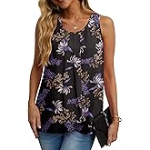 IWOLLENCE Womens Summer Tank Tops Sleeveless Chiffon Double Layers Blouse Loose Round Neck Casual Shirts