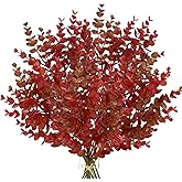 Arborus 5 Stems Artificial Fall Greenery – 14.6" Eucalyptus Leaf Stems for Autumn Floral Arrangements, Thanksgiving Centerpieces, Fall Decor Bouquets, Burgundy Red