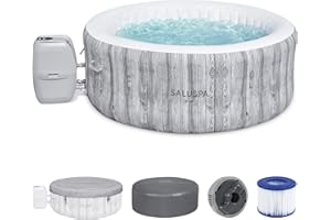 Bestway SaluSpa Fiji AirJet Large Round 2 to 4 Person Inflatable Hot Tub Portable Outdoor Spa with 120 AirJets and EnergySense Cover, Grey